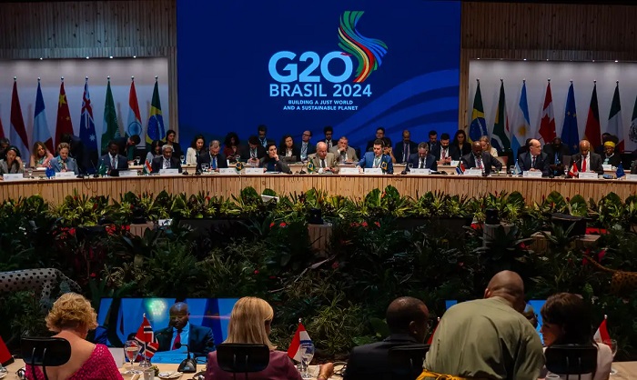 Líderes do G20 reunidos no Brasil em 2024: discussões centrais sobre cooperação internacional e desenvolvimento sustentável. (Fotos: Reprodução, Banco de imagens)