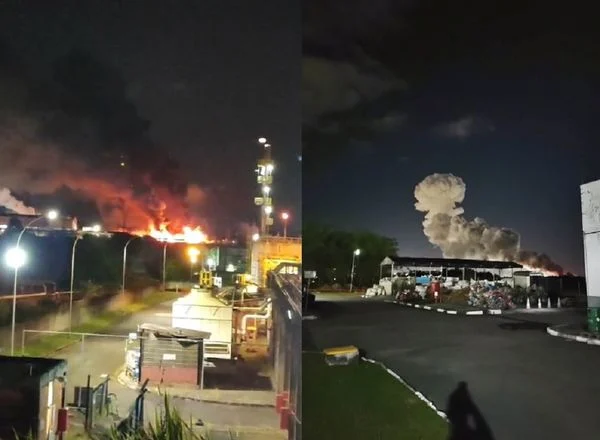 Fogo atinge fábrica no Polo, em Camaçari (Foto: Reprodução)