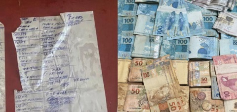 A criminosa estava com cerca de R$66 mil em espécie, além de anotações do comércio de drogas. Foto: Divulgação SSP