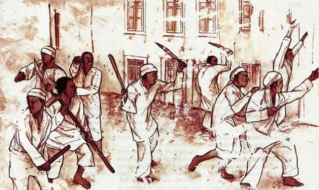 Em 1835, ocorreu em Salvador, a antiga província da Bahia, a maior revolta de escravizados negros no Brasil, levante histórico e sem precedentes até então, a Revolta dos Malês ou a Insurreição dos Malês (Ilustrção Harper's Weekly/Arquivo)