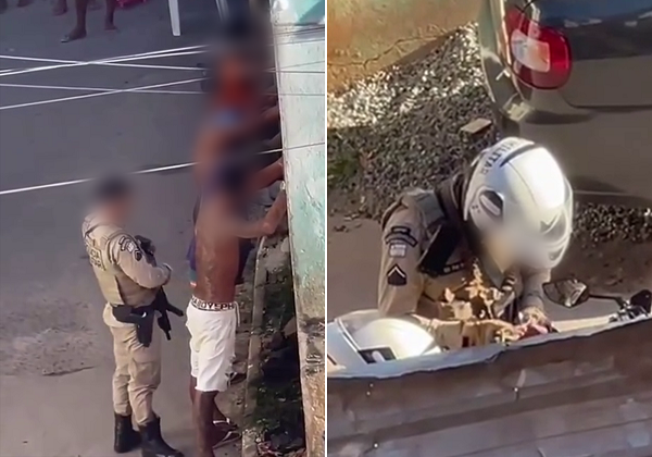 Policial foi gravado por moradores durante a abordagem (Foto: Reprodução)