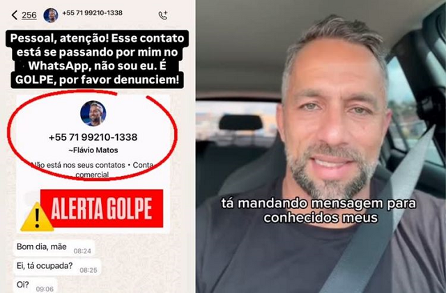 Ex-vereador e ex-candidato a prefeito de Camaçari, Flávio Matos (União Brasil), alertou a população sobre golpe aplicado através do Whatsapp utilizando a sua imagem (Foto: Print/Rede Social)