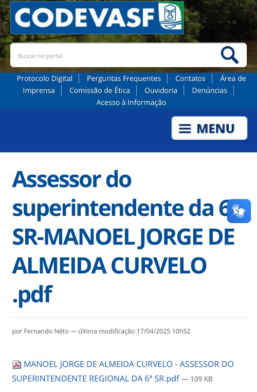 Documento levantado pelo Camaçari Fatos e Fotos (CFF), que atestam a contratação - Fonte: Site da CODEVASF