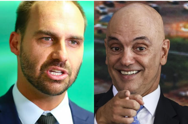 Deputado licenciado Eduardo Bolsonaro (PL-SP) e o ministro do Supremo Tribunal Federal (STF), Alexandre de Moraes (Foto: Montagem)