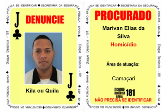 Kila ocupa a carta ‘Valete de Paus’ do Baralho do Crime da Secretaria da Segurança Pública (Foto: Divulgação/SSP-BA)