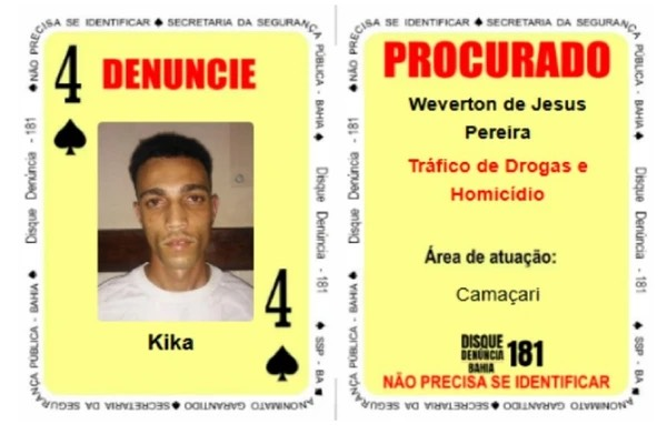 Weverton de Jesus Pereira, conhecido como 'Kika', o '4 de Espadas' do Baralho do Crime (Foto: Divulgação/SSP-BA)