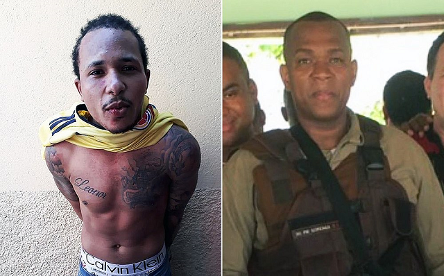 Caíque após prisão em São Paulo; ao lado, cabo Gonzaga, uma de suas vítimas (Fotos: Reprodução)