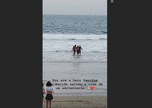 O brasileiro, ex-campeão dos pesos-pesados do UFC, fazia um pique-nique com a família quando viu dois jovens em apuros no mar, um menino e uma menina (Foto: Reprodução)