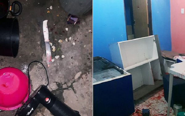 Faca que teria sido usada no crime; casa foi encontrada revirada (Foto: Reprodução)