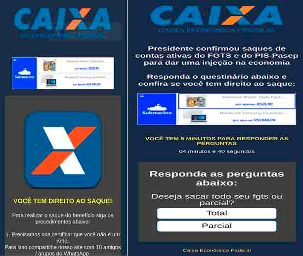Ao tocar no link do golpe disseminado pelo WhatsApp, o usuário é incentivado a responder uma breve pesquisa (Foto: Reprodução)