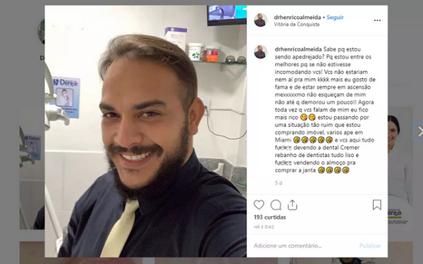 Paulo Henrico Almeida é investigado pelo crime de exercício ilegal da profissão de dentista em Itabuna e em Vitória da Conquista (Foto: Reprodução | Redes Sociais) Paulo Henrico Almeida é investigado pelo crime de exercício ilegal da profissão de dentista em Itabuna e em Vitória da Conquista (Foto: Reprodução | Redes Sociais)